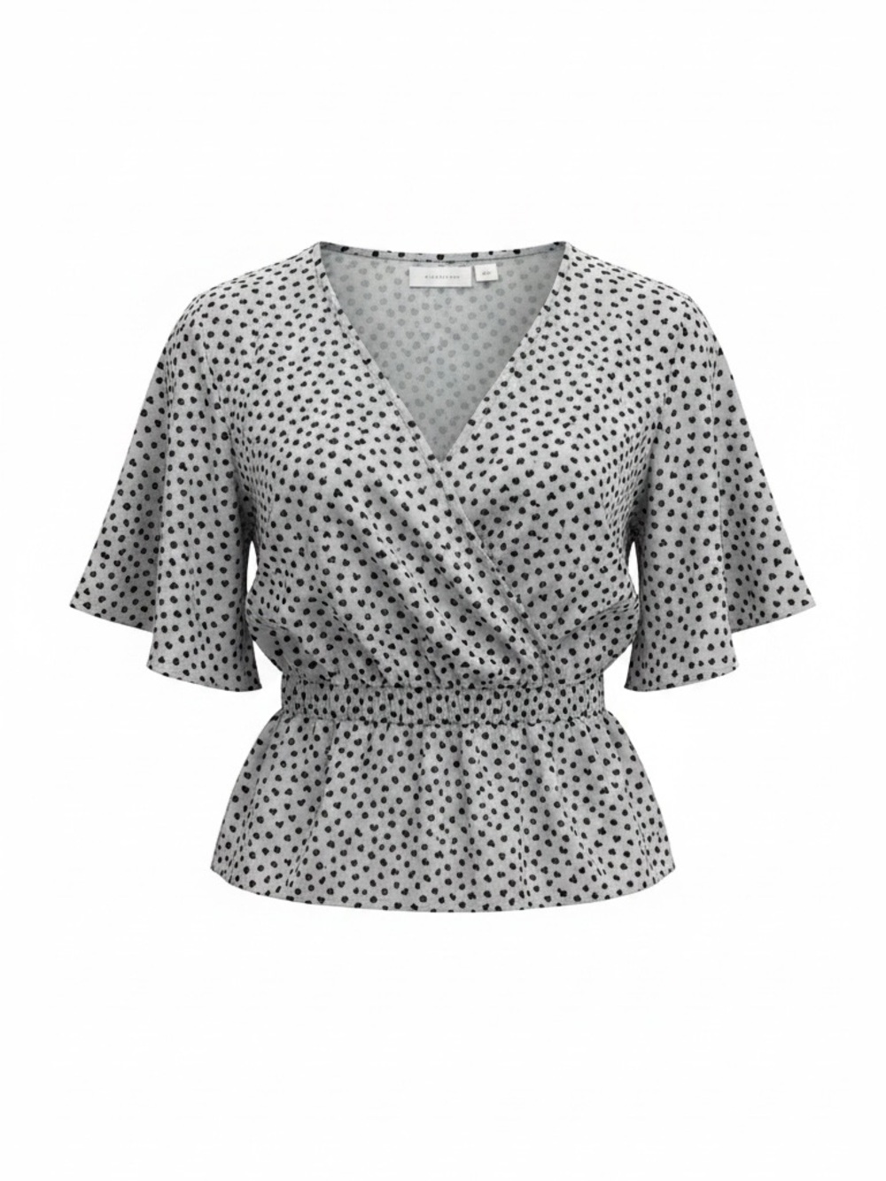 Belle by Kim Gravel Black White Heart Print Wrap Blouse 2X